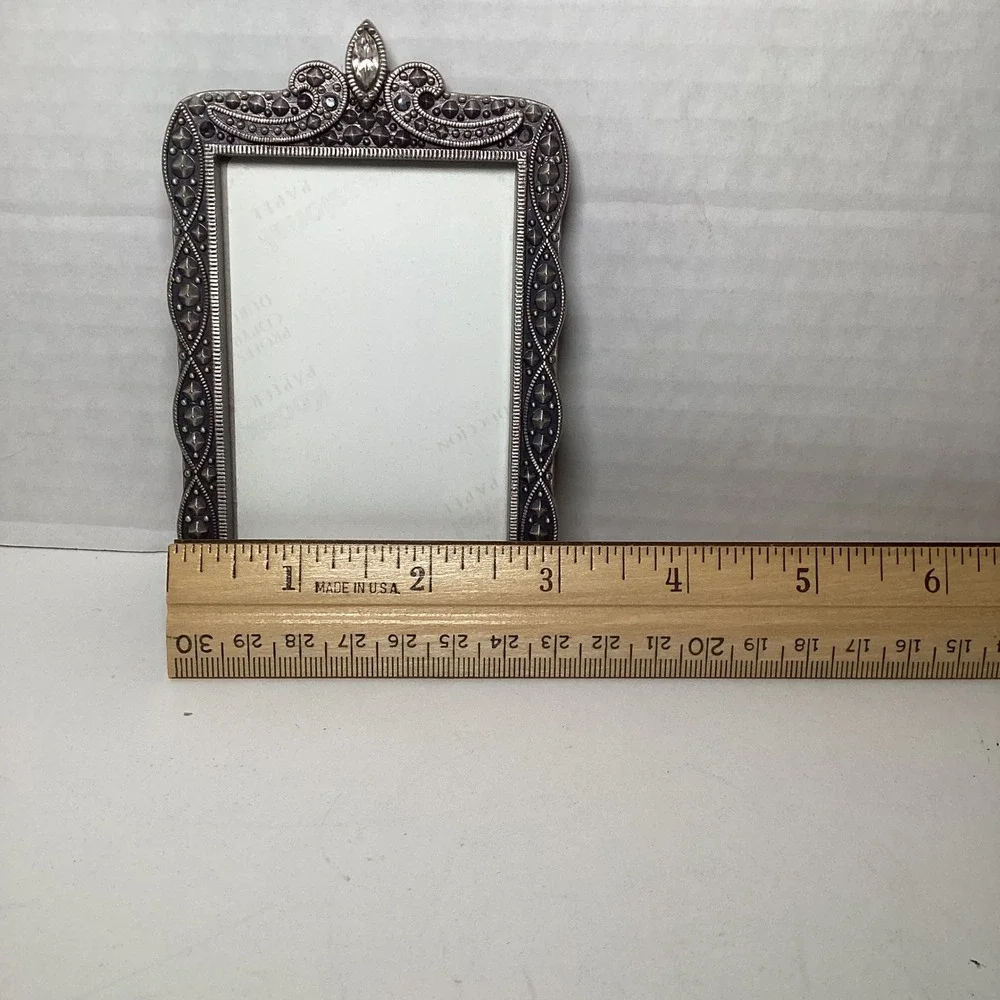 Vintage Style Marcasite Silver Tone Ornate Picture Frames Set 2 Rhinestone 2x3